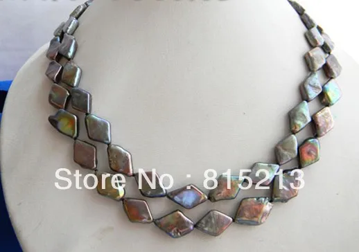 

FREE SHIPPING>>>@@ > N1695 2Strands 18'' 11mmx18mm Black Rhombic Baroque Freshwater Pearl Necklace