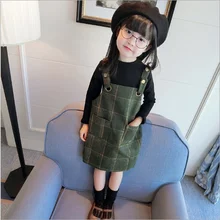 Весенний предмет, топ с длинными рукавами для девочек+ сарафан в клетку, платье, комплект из 2 предметов