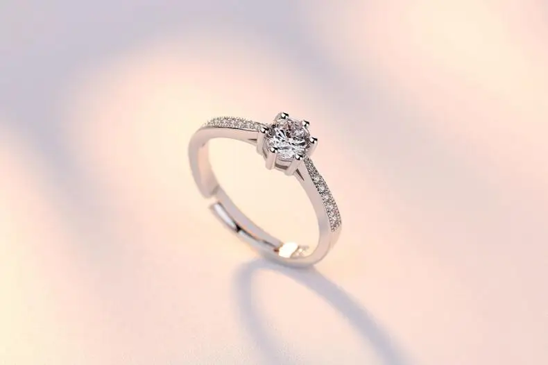 Серебро 925 пробы высококачественный Блестящий Кристалл Регулируемый размер Свадебные кольца на палец для женщин ювелирные изделия оптом подарок