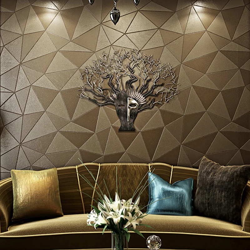 

PVC Wallpaper Modern Fashion Personality 3D Geometry Imitation Leather European Style Wallpaper Living Room Luxury 3D Home Decor