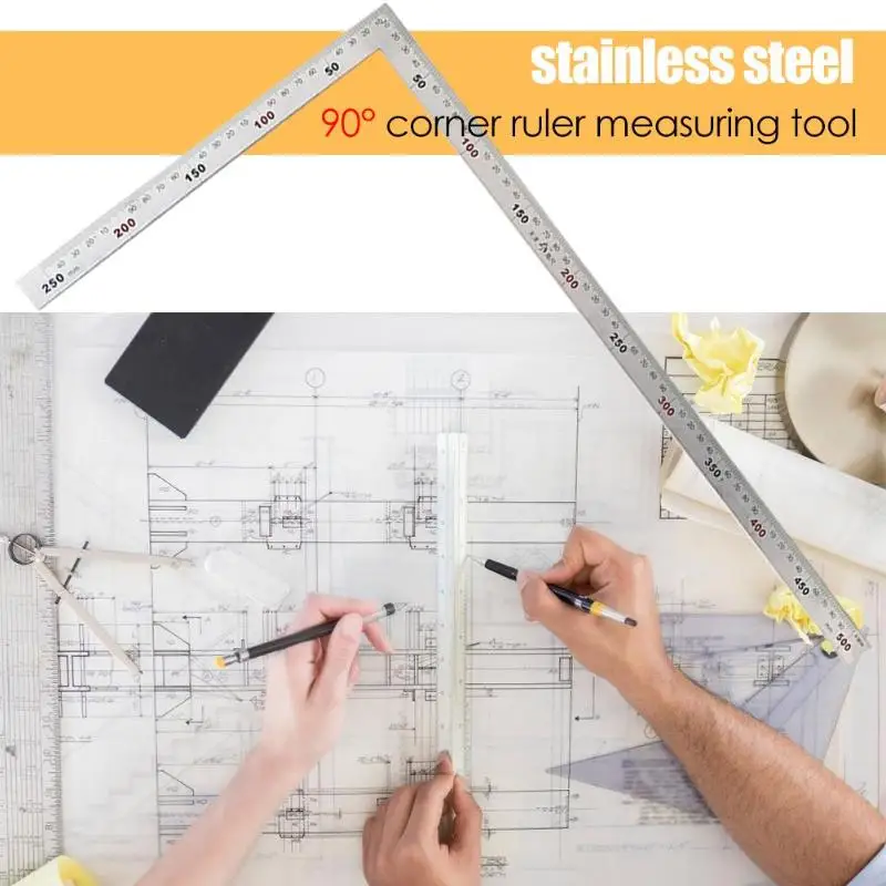 Ruler Measuring Tool Stainless Steel Metal Straight Ruler Ruler Tool 90 Degree Angle Metric Try Mitre Square Thickness: 1.2mm