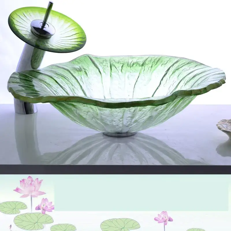 Bathroom Light Green Colorful Tempered Glass Washbasin Glazed Glass