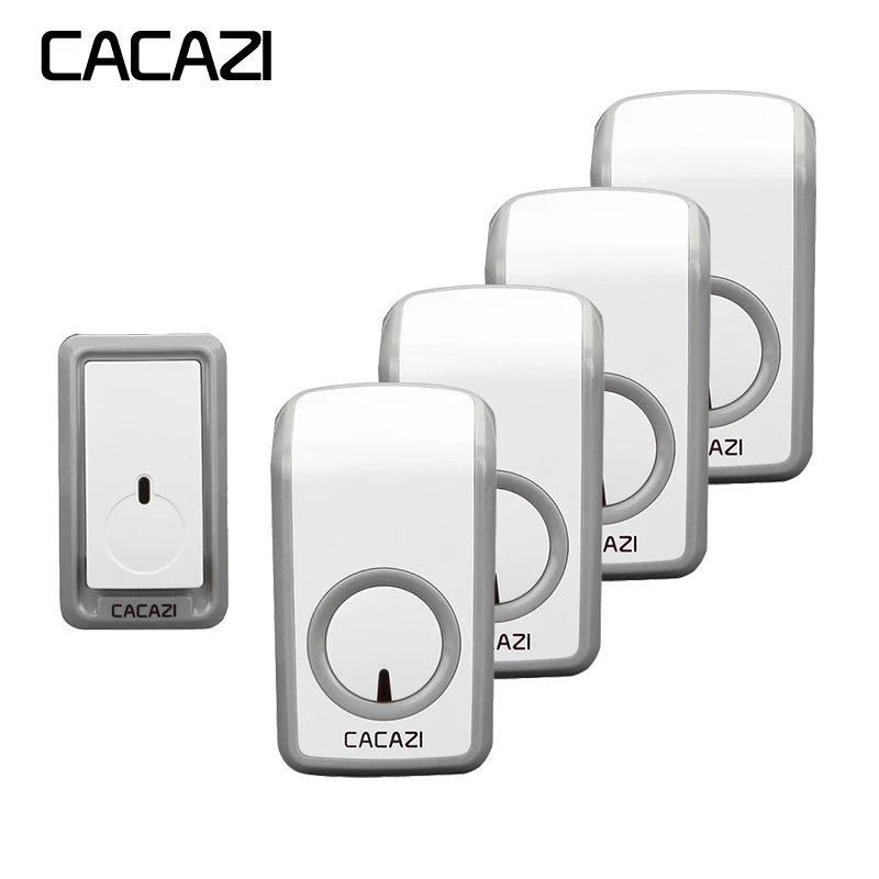 

CACAZI Wireless Doorbell Waterproof 350M Remote 1 Battery Button 4 Receivers EU Plug Home Cordless Bell 48 Chime 6 Volume