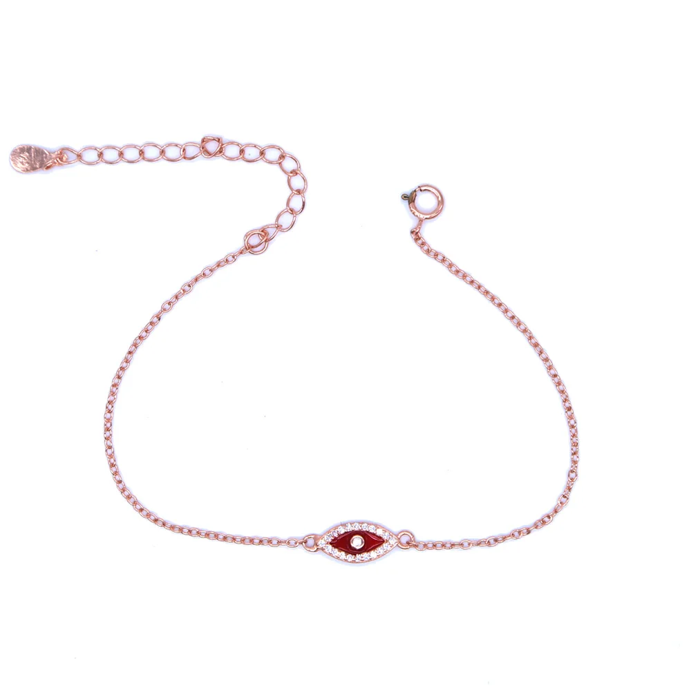 

Genuine 925 Sterling Silver Hamsa Hand Enamel Evil Eye Bracelet For Women Unisex Daily Wearing rose gold colort eye Jewelry