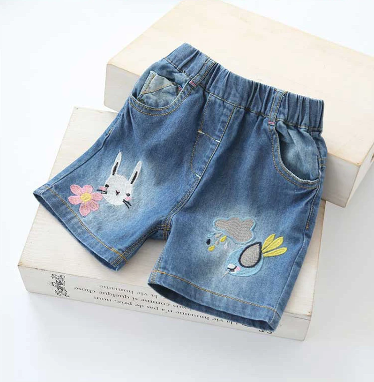 

New Arrival Baby Girls Summer Denim Shorts Girls Character-embroidery Shorts Kids Summer Soft Denim Shorts Girls Casual Shorts