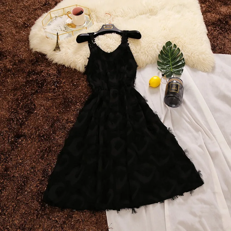 Новинка лета, женское шифоновое бальное платье с v-образным вырезом и перьями, Пышное Платье на тонких бретелях - Цвет: Черный