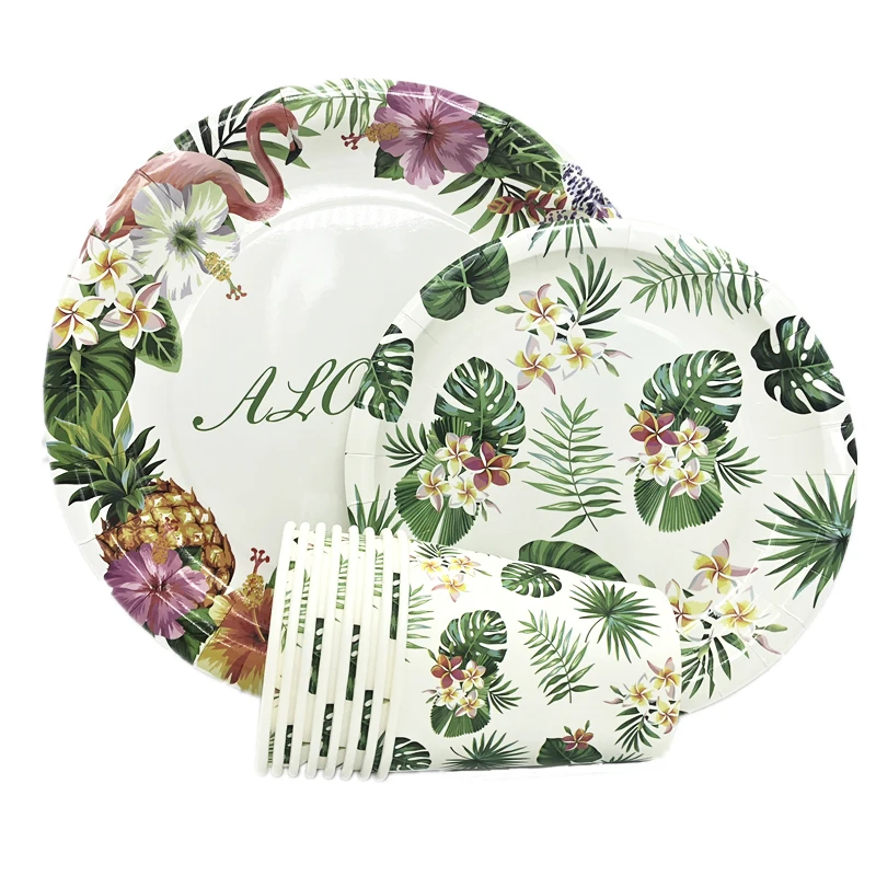 

Omilut Hawaiian Summer Party Disposable Tableware Set Tropical Palm leaf Pineapple Flamingo Party Decor Birthday Party Supplies