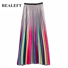 REALEFT/Новое поступление, весенние женские элегантные гофрированные длинные юбки с рисунком из мультфильма, высокая талия, Harajuku, фатиновые трапециевидные юбки до середины икры