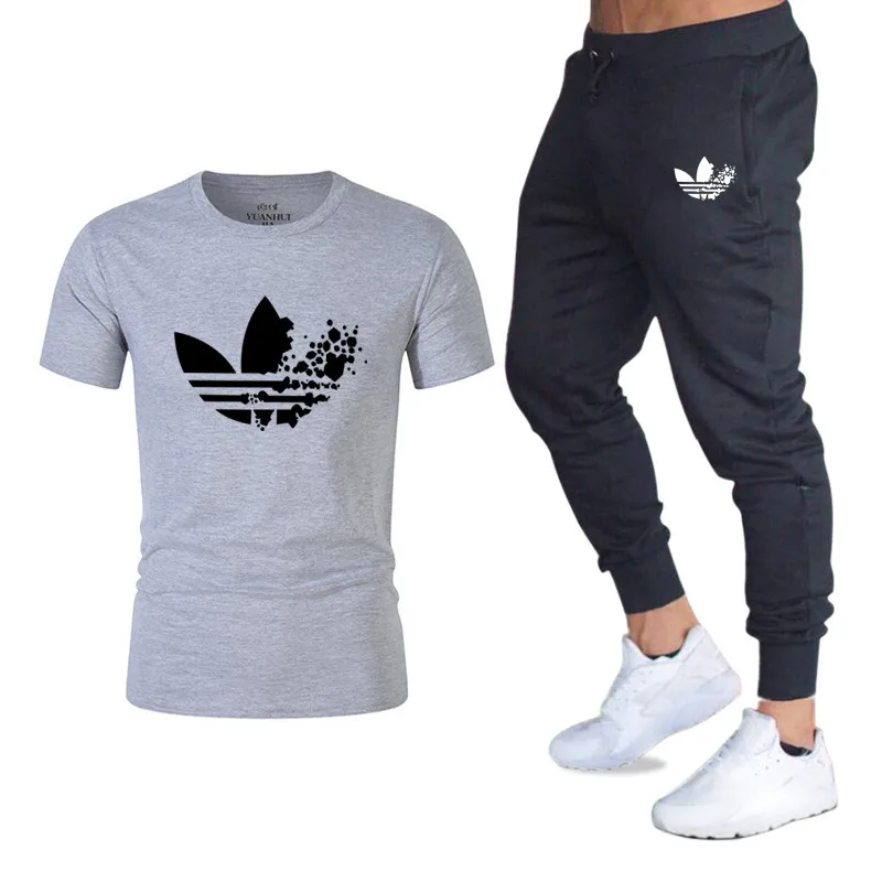 

2019 Quality Men's Sets T Shirts+pants men Brand clothing Two piece mens tracksuit Fashion street Tshirts Gyms Workout Fitness