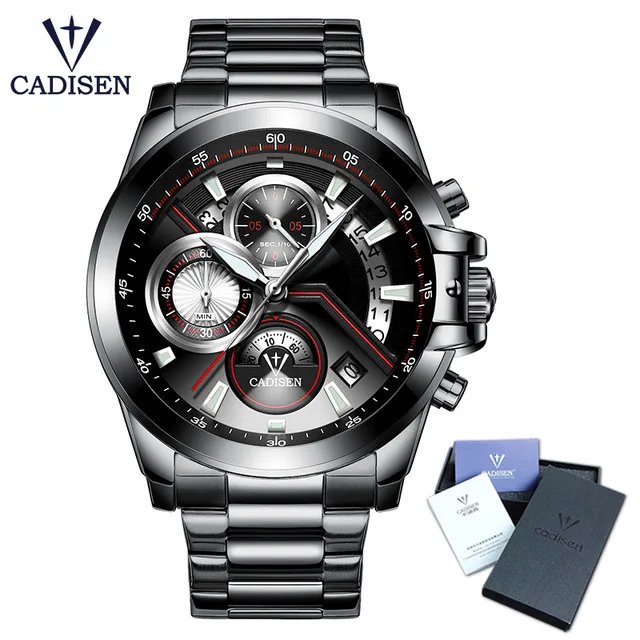 

Cadisen military sport man watch quartz luxury watch leather racing unique style casual fashion Relogio Masculino