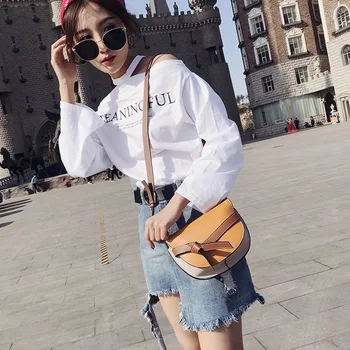 

mylb women fashion New style saddle bag patchwork color interspersed with bowknot semi - round bag single shoulder slanted bag