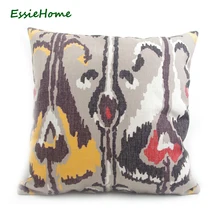 ESSIE HOME High-End estampado a mano beis claro marrón Ikat patrón funda de almohada cojín para sofá aspecto vintage decoración del hogar Th