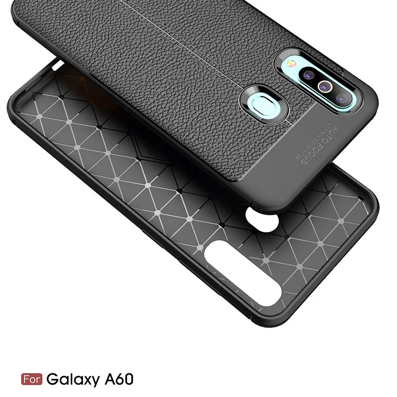 TOLIFEEL Case For Samsung Galaxy A60 Soft Silicone Phone Back Cover Shell For Samsung Galaxy A60 Litchi Pattern Leather Case
