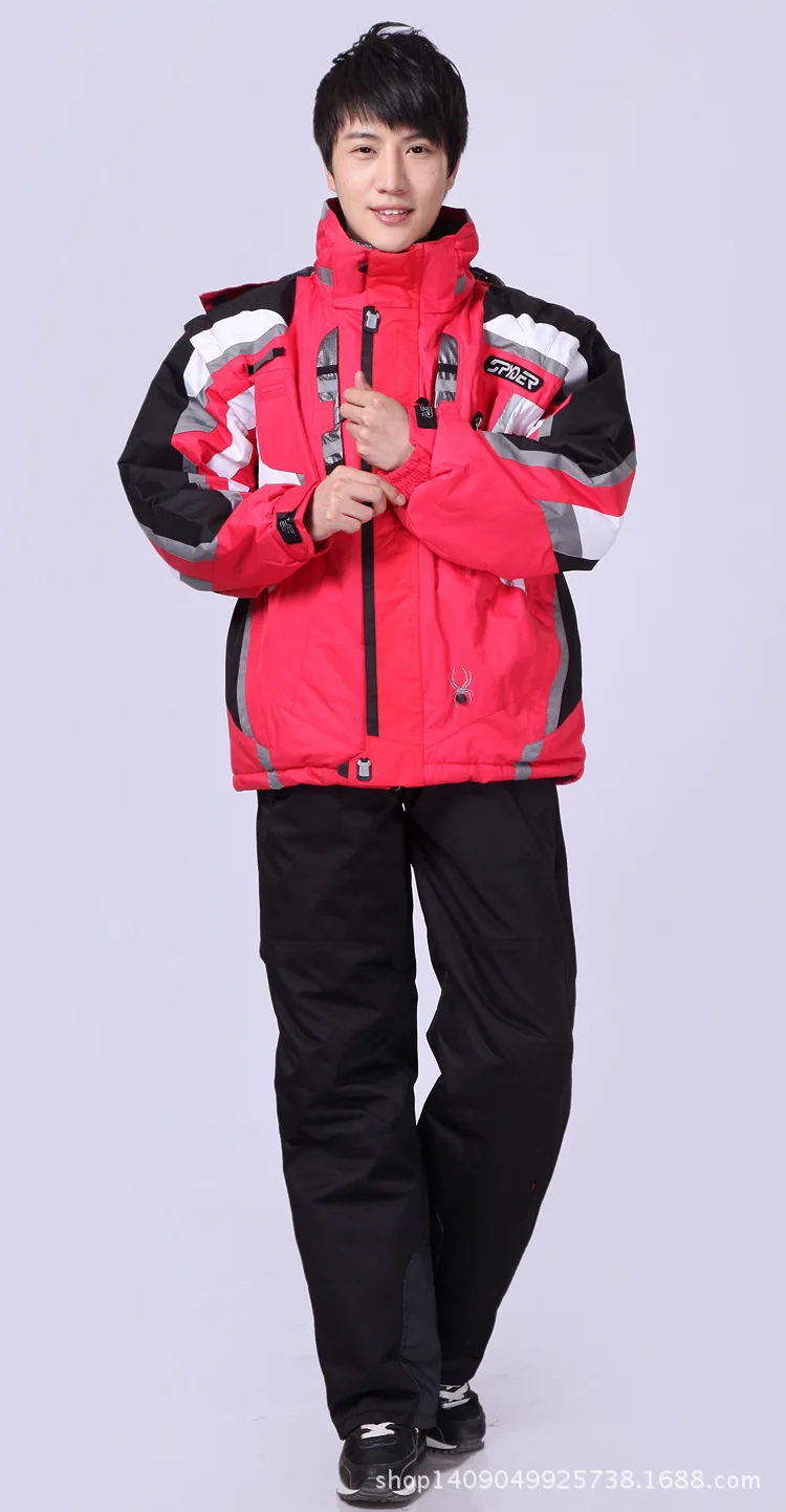 Лыжный костюм для мужчин, зимний теплый водонепроницаемый ветрозащитный зимний костюм с изображением паука, лыжная куртка, Мужской комплект для катания на лыжах и сноуборде, Брендовые костюмы