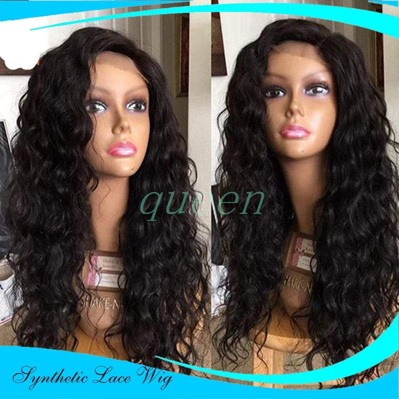 

Stock Top Quality High Density Black Wave Heat Resistant Synthetic Hair Wigs Fiber Loose Curly Wigs Synthetic Lace Front Wigs