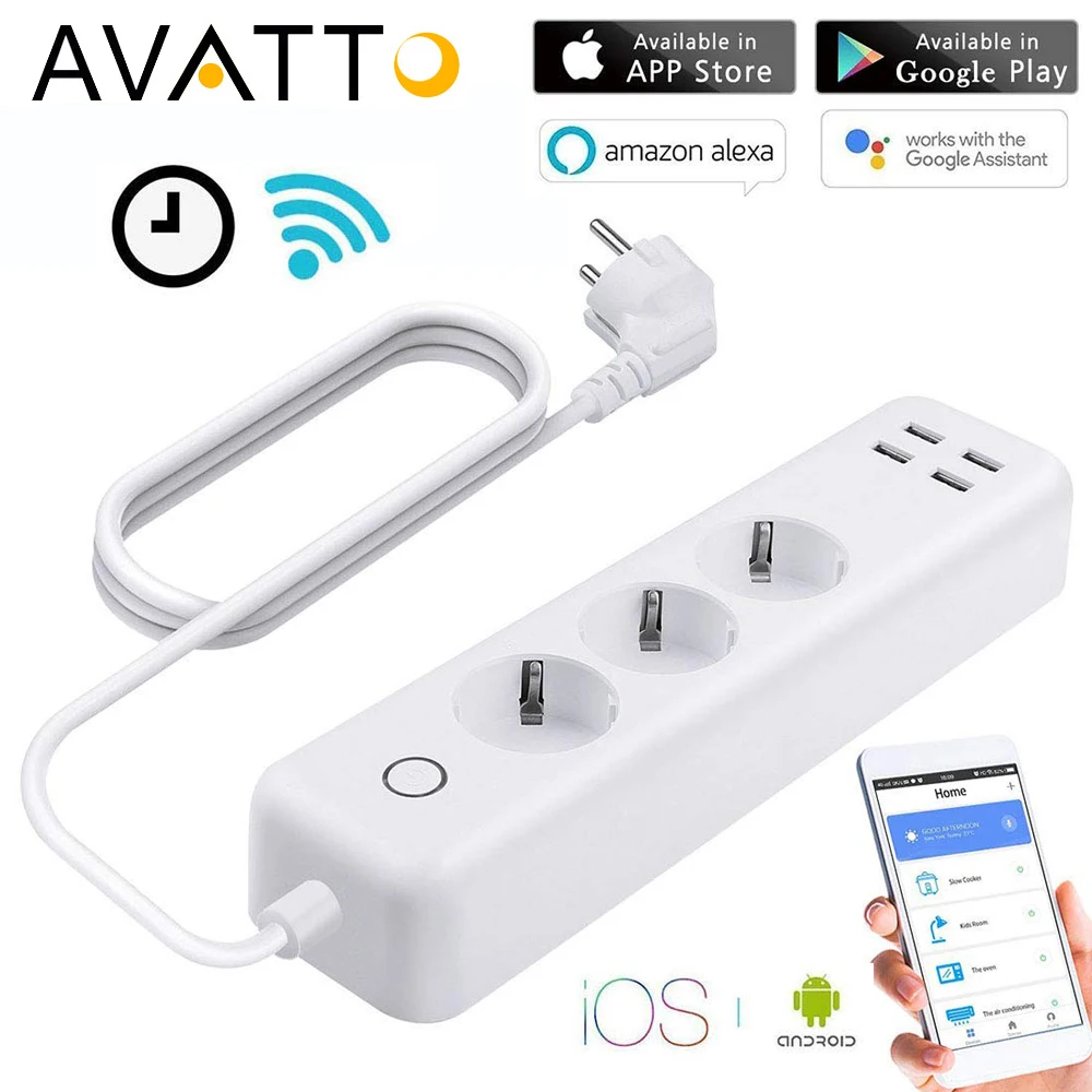

AVATTO WiFi Smart Strip Surge Protector Individually Controlled 3 outlet Power Strip,4 USB Port for Alexa Google Assistant IFTTT