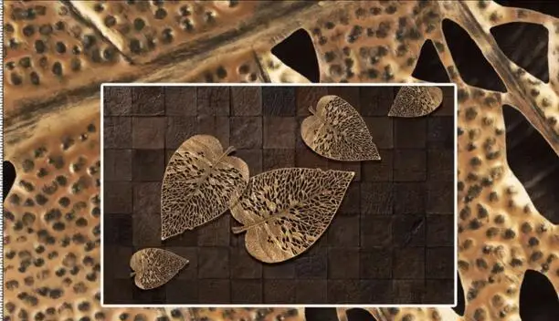 Пользовательские 3d papel де parede винтажные деревянные Золотые листья фрески для