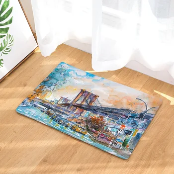 

CAMMITEVER Ink Painting Building City Scene Bridge Floor Runner Carpet Polyester Carpet Rug Photo Booth Events Party Events De