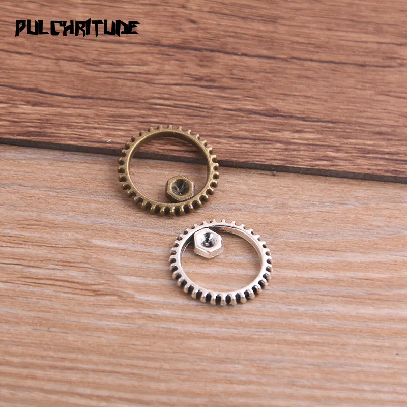 

PULCHRITUDE 20PCS 17mm Two Color Vintage Metal Zinc Alloy Steampunk Gear Charms Fit Jewelry Pendant Charms Makings P6910