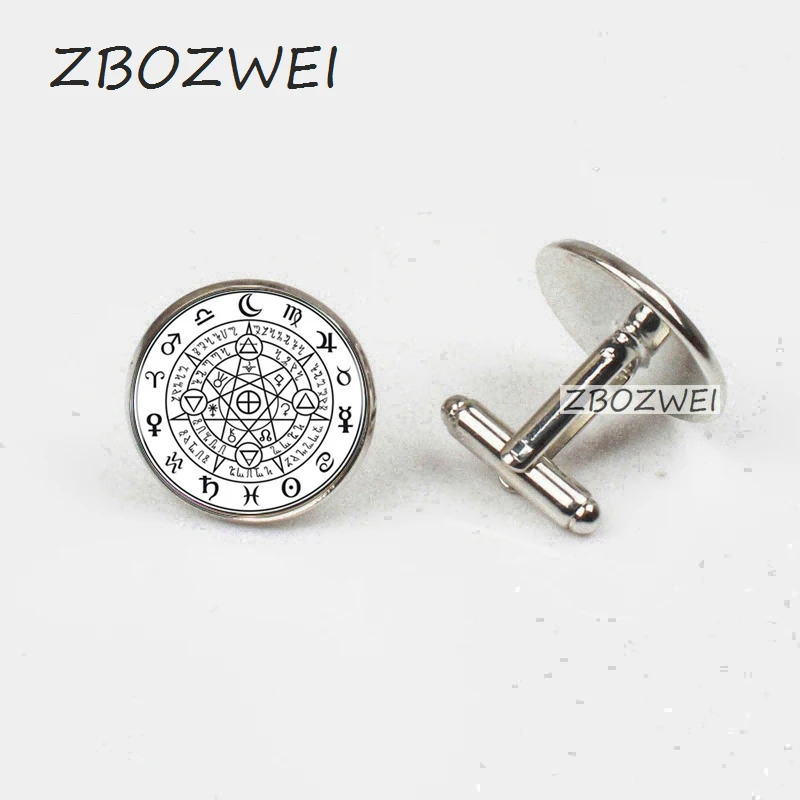 

2018 wholesale 1pcs Sigil Black Magic Witchcraft Power Of Three Cufflinks Statement Silver Cufflinks For Women Dress Accessories
