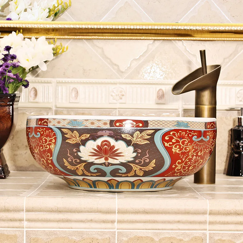 Antique flower and bird Handmade Europe Style Lavobo Ceramic Bathroom Luxurious Artistic Bathroom Sink Countertop bathroom wash basin (4)