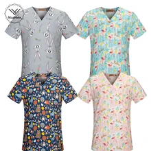 Медицинская одежда размера плюс, униформа медсестры с мультяшными животными, топы, стоматологическая клиника, Медицинские костюмы, футболка, клиническая форма