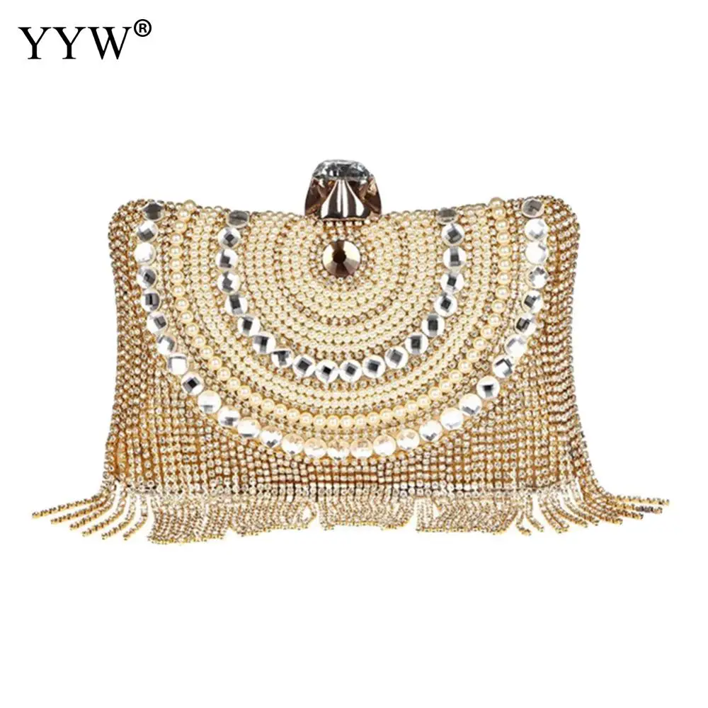 Women Chain Diamond Beaded Shoulder Bag Wedding Party Clutch Purse 2019