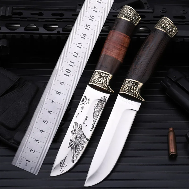 Outdoor self-defense field high hardness saber wilderness survival fruit knife small straight knife folding knife howl