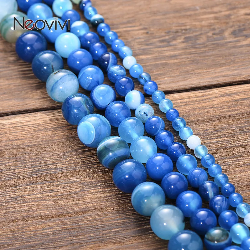 

Neovivi 4mm 6mm 8mm 10mm Blue translucent Natural Stone Beads Round Loose Bead for Jewelry Making Bracelets Necklaces DIY Craft