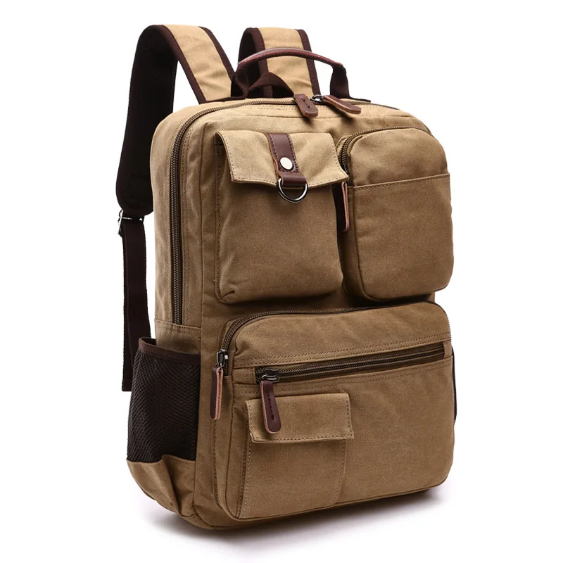 Scione мужской холщовый рюкзак с несколькими карманами, мужская сумка для ноутбука, Большой Вместительный рюкзак, многофункциональная дорожная сумка для мужчин, Mochila - Цвет: Хаки
