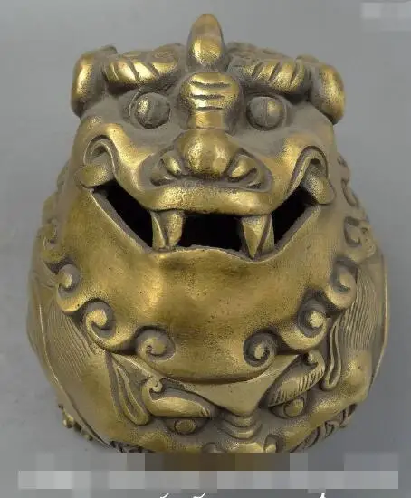 

S4508 Chinese Buddhist Bronze Dragon Kylin Lion Head Statue Box Incense Burner Censer discount 30% (C0324)