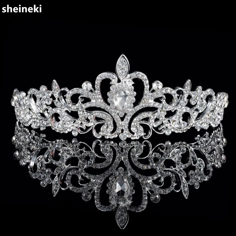 

Hot Sell 2019 New Trendy Silver Color Crown For Women Fashion Shining Rhinestone Coroa Para Cabelos wedding accessories