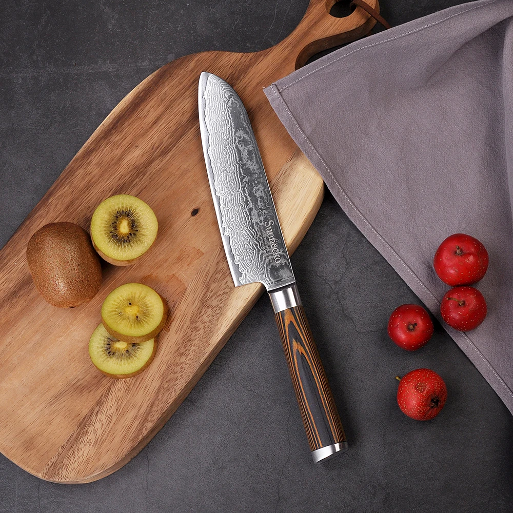 

SUNNECKO 7" inch Santoku Knife 73 Layers Damascus Steel Cutter Tool Japanese VG10 Core Blade Kitchen Knives Pakka Wood Handle