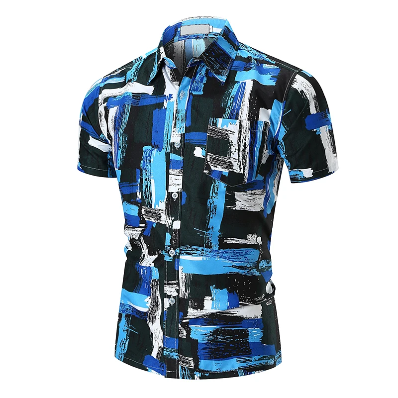 FDWERYNH Для мужчин s гавайская рубашка мужской Повседневное рубашки короткий рукав граффити печати социальной плед блузка Для мужчин пляжные