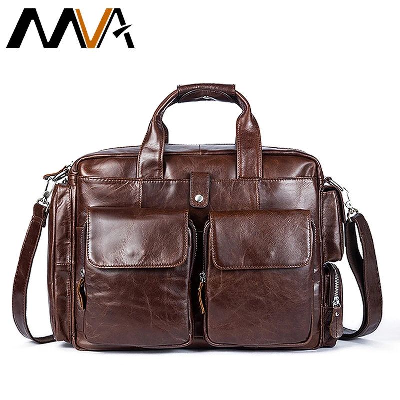 MVA Business Mens Briefcases Genuine Leather Laptop Bags Messenger Bag