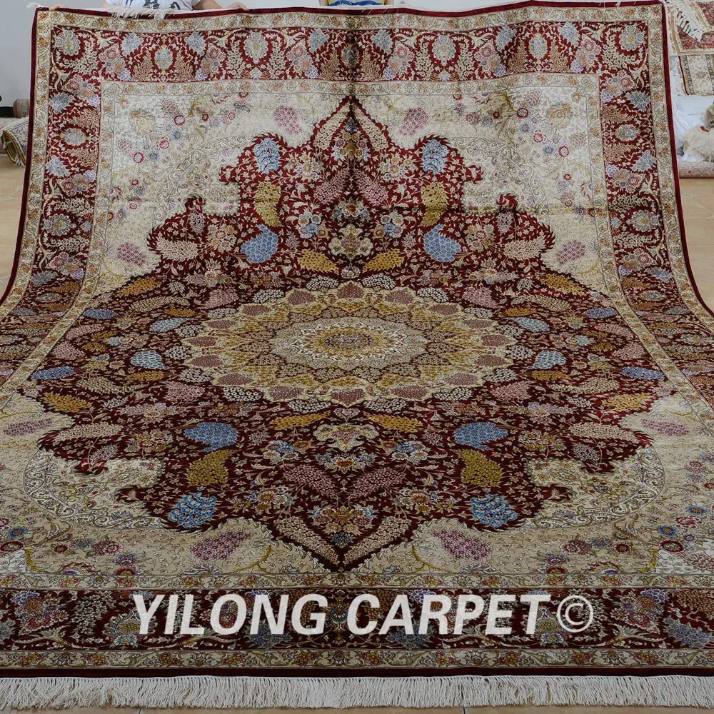 Yilong 9 5 'x 12 8' персидский ковер Большой античный красный шелковый ручной работы