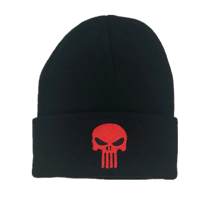 

The Punisher Cool Black Skulls Winter Warm Beanie Men Skeleton Justiceiro Castigador Knitted Hat Adult Teenagers Boy