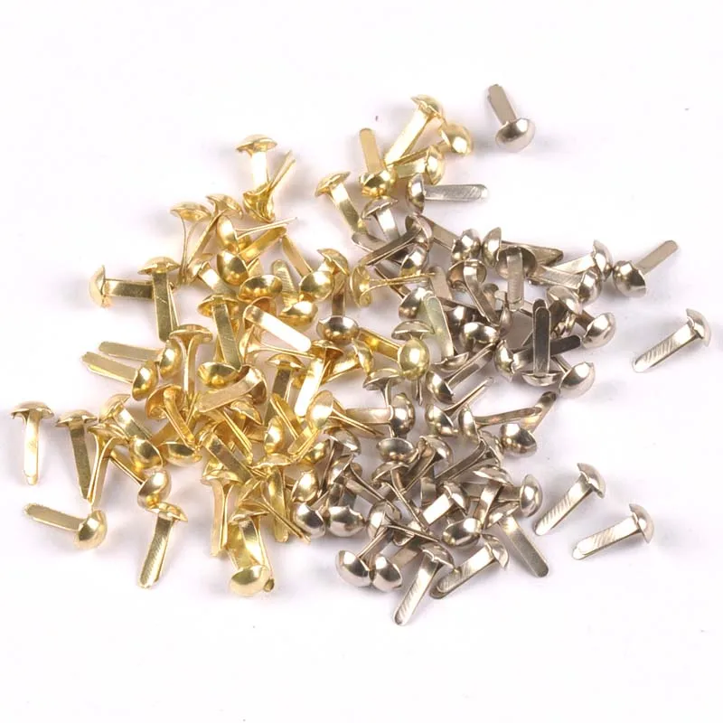 100PCs mixed Silver/golden Round Brad Scrapbooking Embellishment Fastener Brads Metal Crafts Diy handmade Decoration Metal Brads Scrapbooking Decoration