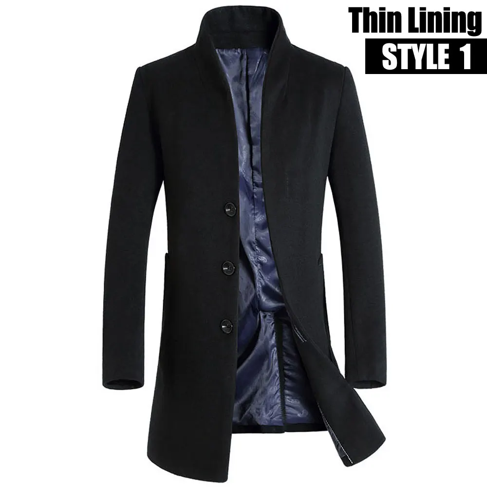 Новинка, утолщенное зимнее шерстяное пальто для мужчин, толстое шерстяное пальто для мужчин, Повседневная модная хлопковая стеганая куртка и пальто, длинные куртки, верхняя одежда - Цвет: Style1 Black