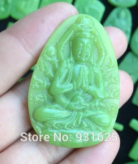Редко натуральный камень флюорит резной счастливой тысячи рук Kwan Yin Кулон +