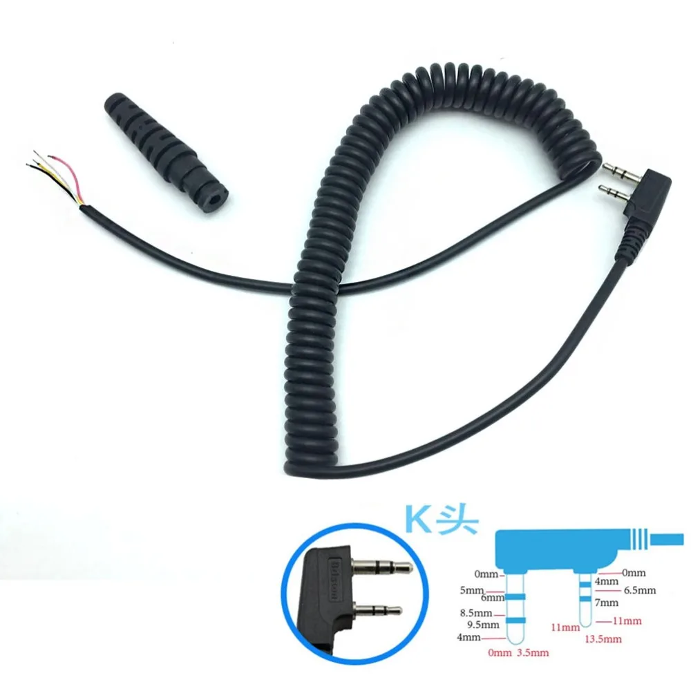 2PCS DIY 2 pin 4 Wire Speaker Mic Cable Spring Line for Baofeng UV5R Kenwood TK370 Linton YTY (2)