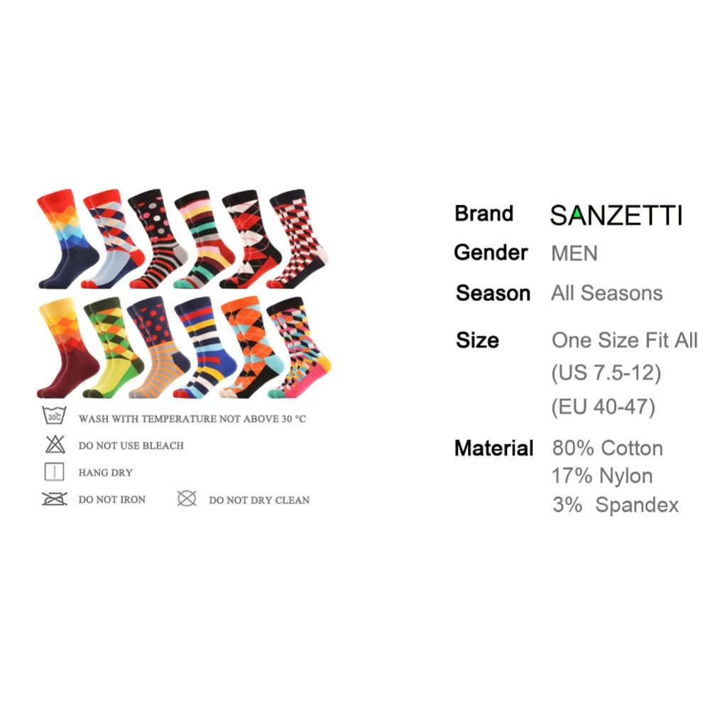 SANZETTI 12 парт/лот Подарочная коробка модные мужские носки из чесаного хлопка для