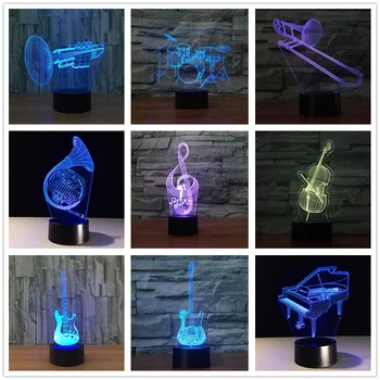 

Music Musical Instruments 3D LED Lamp Cool Boy Bedroom 3D Night Light Decor Bulbing Kids Toys Child Gift Luminaria