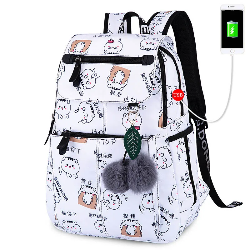 Рюкзак для средней школы с USB зарядным портом, школьные сумки для девочек, дорожная сумка, рюкзак, большой школьный рюкзак для девочек - Цвет: style 1