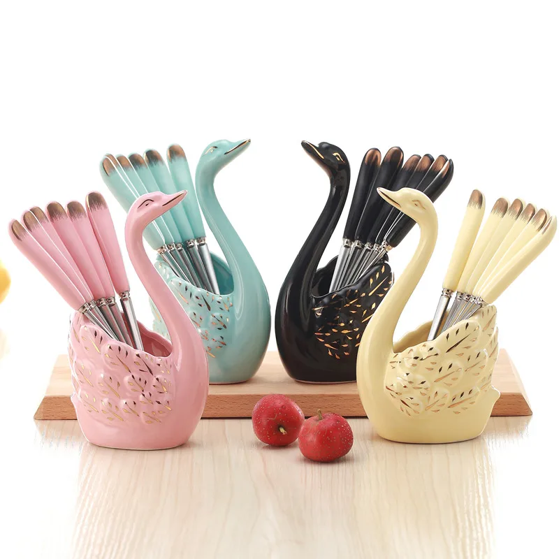 

Creative Dinnerware Swan Ceramic Fruit Forks for Dessert Fruit Fork Dinnerware Set