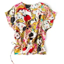 Европейский шелк, крепдешин, большие рукава, женские топы с короткими рукавами, новые свободные футболки