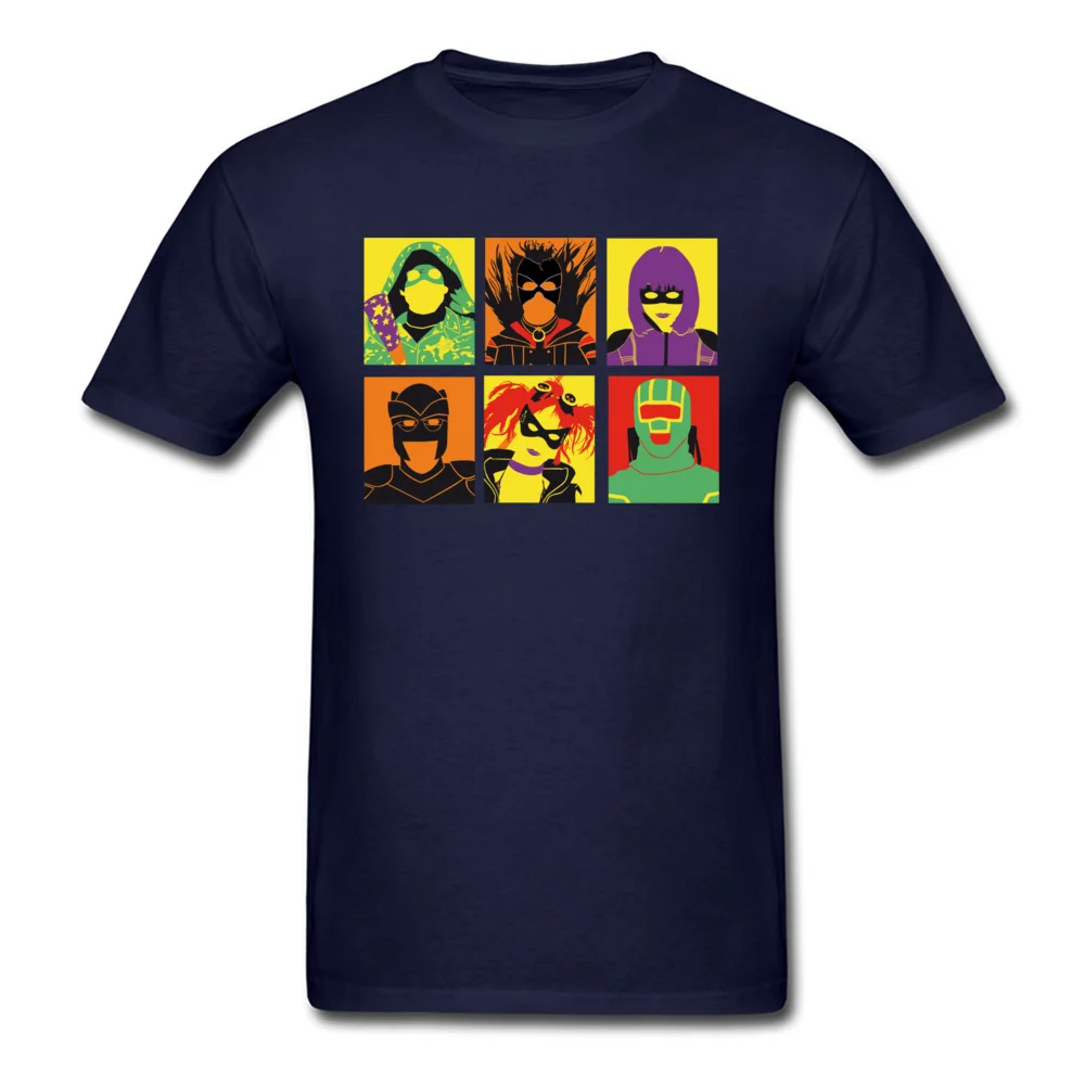 Faddish Kick Ass Pop Art Cool Short Sleeve Tshirts Mother Day O-Neck Pure Cotton T Shirt for Men Tee-Shirts Crazy Kick Ass Pop Art navy