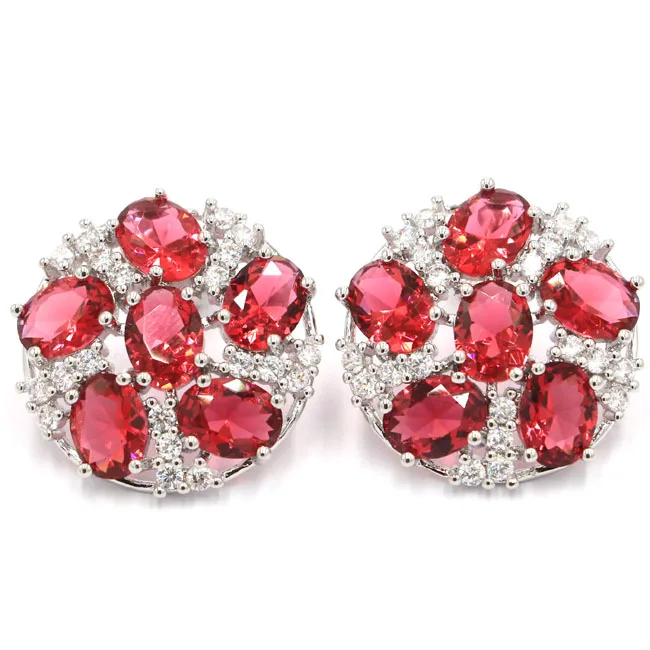 

50x30mm Fantastic Long Big Red Blood Ruby CZ Woman's Present Silver Earrings