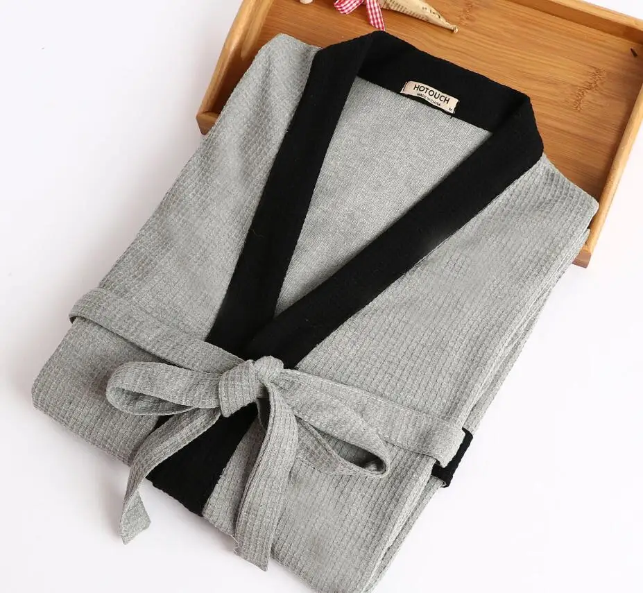 gray A Spring Autumn New V-Neck Robe Sleepwear Bathrobe Men's Casual Solid Chinese Kimono Gown Loose Intimate Lingerie Robes - Цвет: gray A