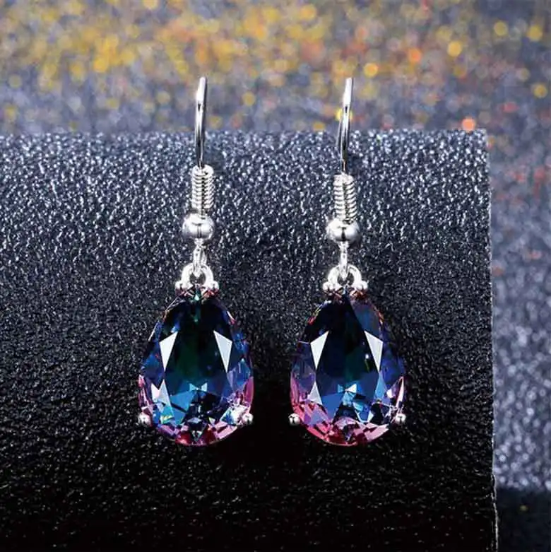

Rainbow Pyriform Drop Earrings For Women Silver Color Colorful AAA+Cubic Zirconia Party Birthday Fashion Jewelry KAE121